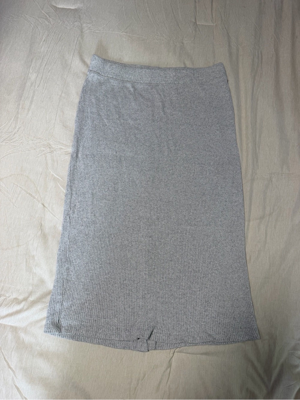A New Day Light Gray Ribbed Knit Midi Skirt Back Vent Slit Stretch Size L